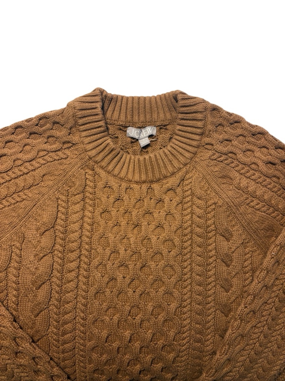 J. Crew Cable Knit Crewneck Sweater Size Medium Brown Relaxed Fit Fisherman NWT - Picture 5 of 9